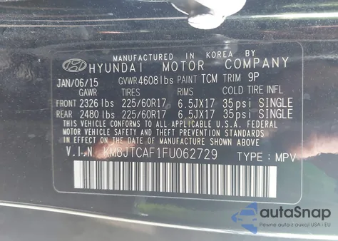 2015 Hyundai Tucson Gls из США, поврежденный, VIN KM8JTCAF1FU062729